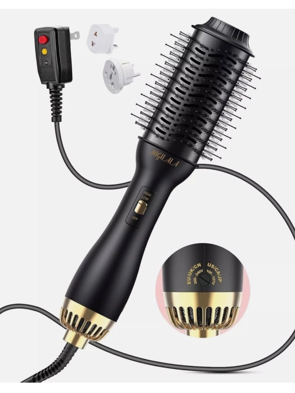 Black & Gold One-Step Hot Air Brush - Smooth Volumizing Styler